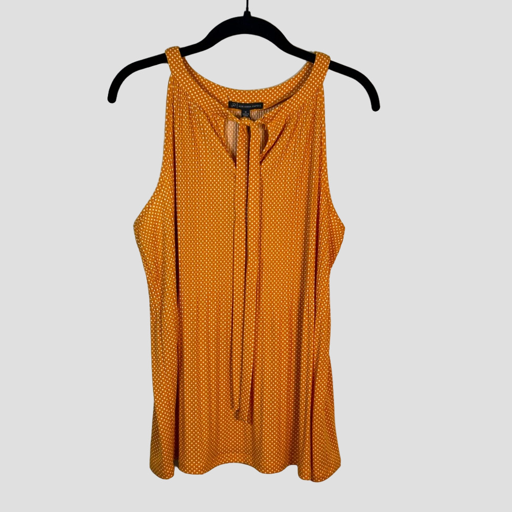 Adrianna Papell Mustard Polka Dot Blouse M